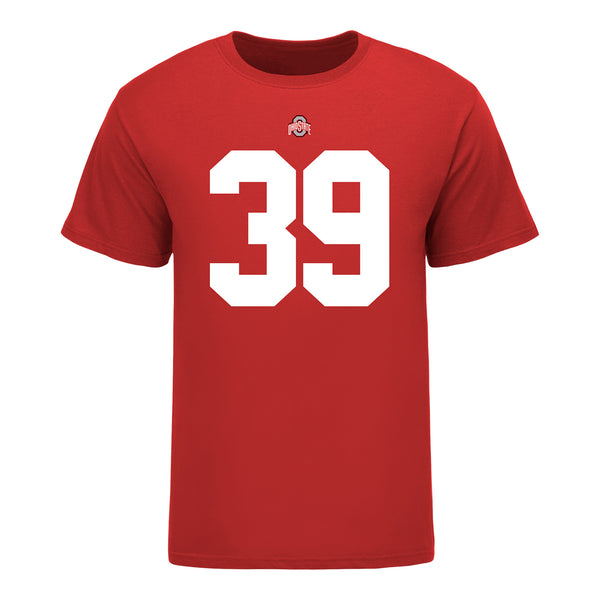 Ohio State Buckeyes #39 Andrew Moore Student Athlete Football T-Shirt - In Scarlet - Front View