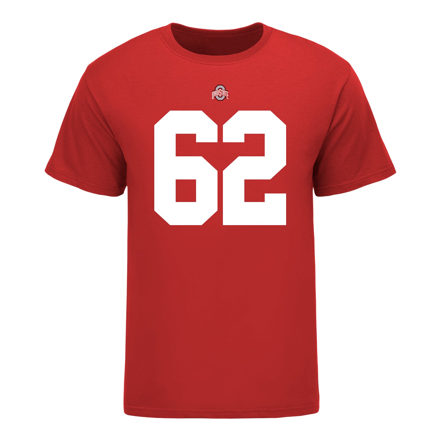 Ohio State Buckeyes #62 Bryce Prater Student Athlete Football T-Shirt - In Scarlet - Front View