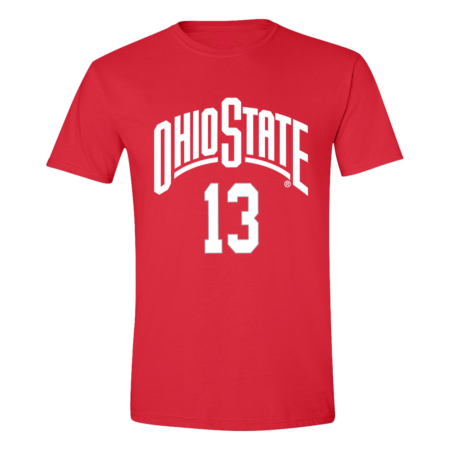 Ohio State Buckeyes Men's Basketball Student Athlete #13 Christoph Tilly T-Shirt In Scarlet - Front View