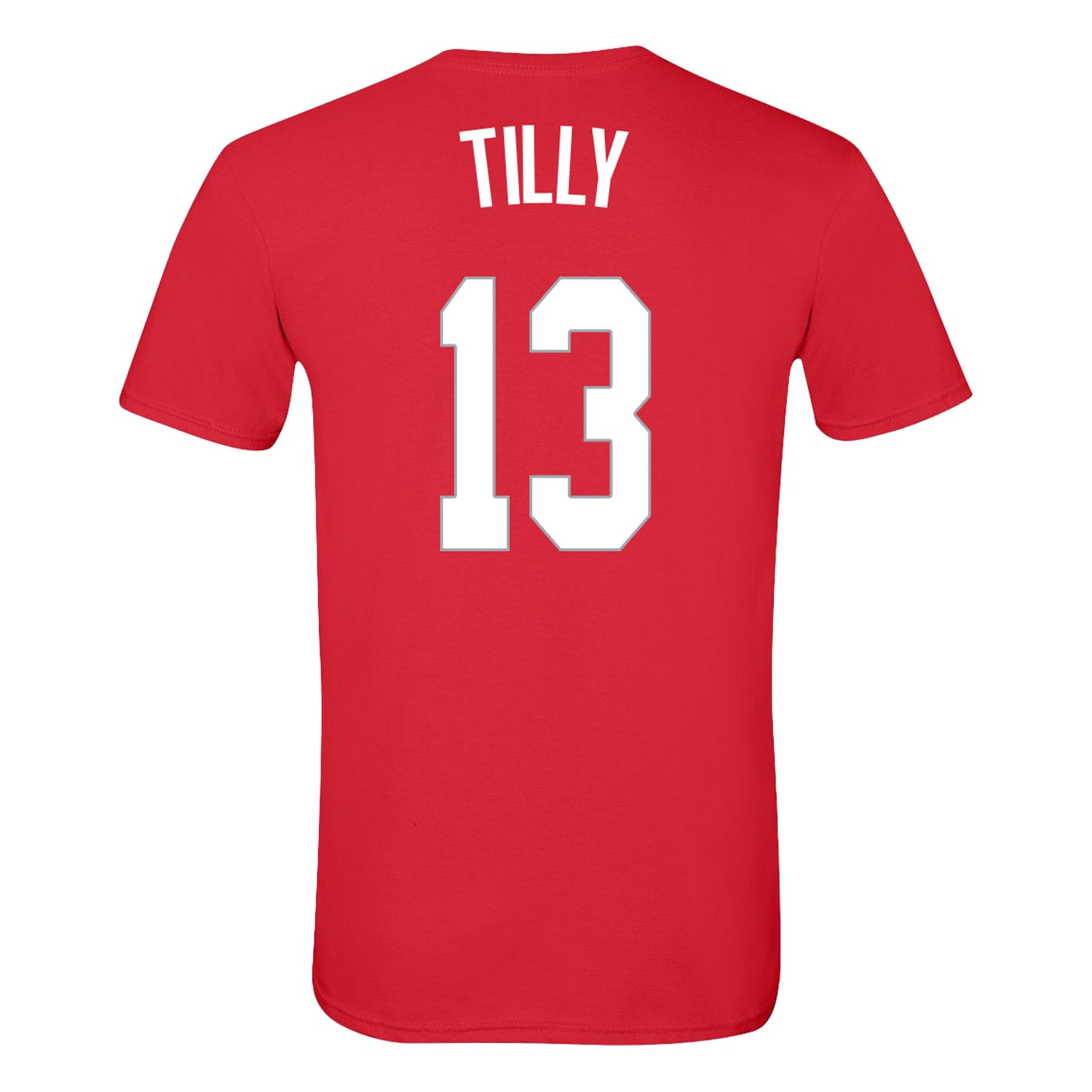 Ohio State Buckeyes Men's Basketball Student Athlete #13 Christoph Tilly T-Shirt In Scarlet - Back View