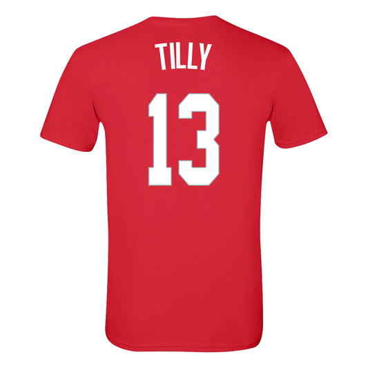Ohio State Buckeyes Men's Basketball Student Athlete #13 Christoph Tilly T-Shirt In Scarlet - Back View