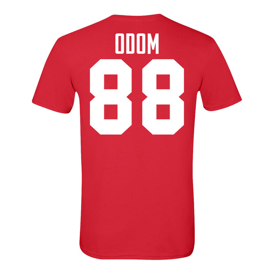 Ohio State Buckeyes #88 Trajen Odom Student Athlete Football T-Shirt In Scarlet - Back View