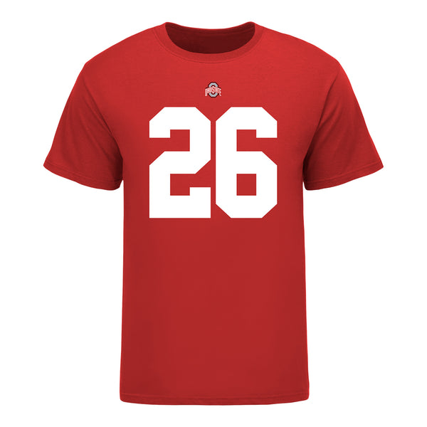 Ohio State Buckeyes #26 Cayden Saunders Student Athlete Football T-Shirt - In Scarlet - Front View
