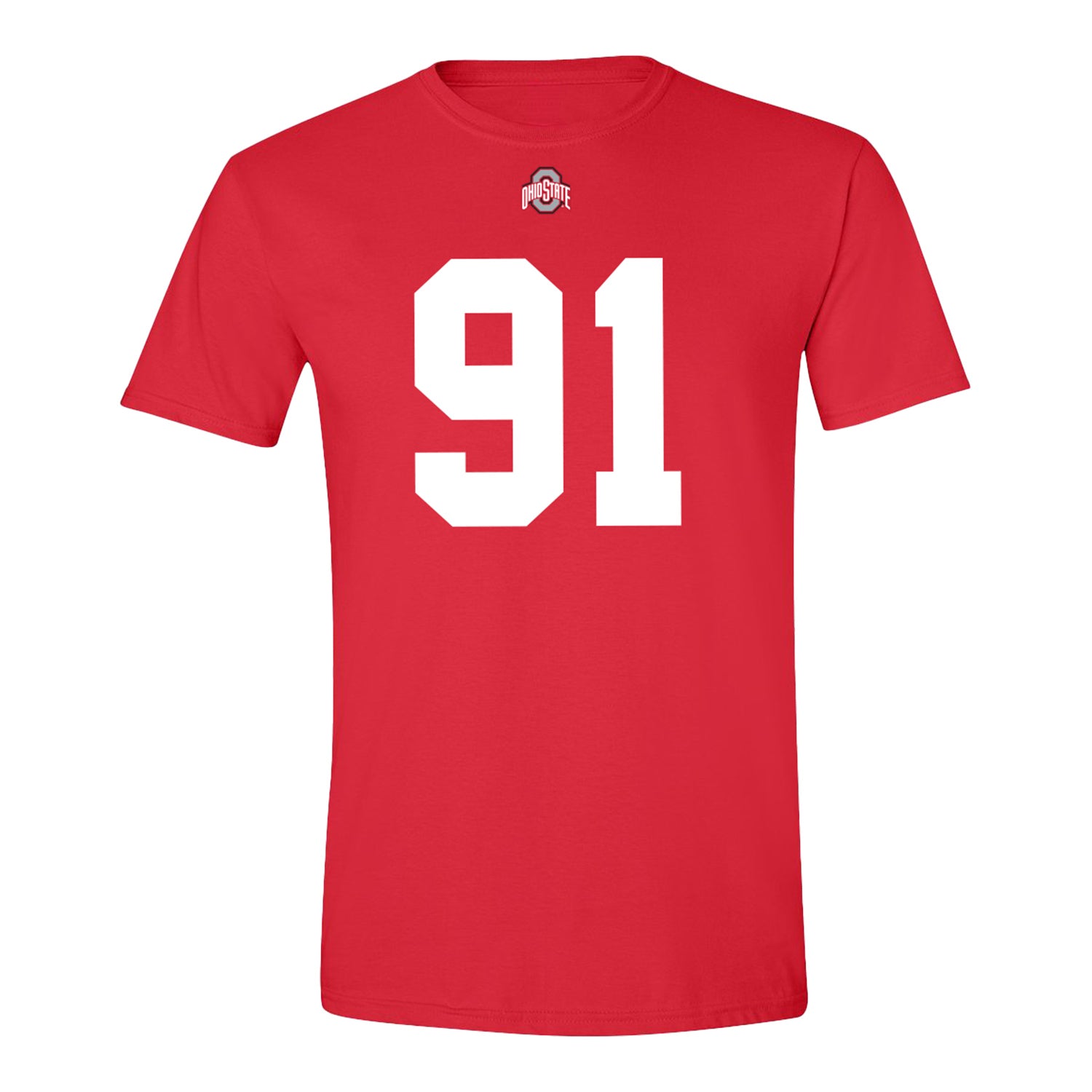 Ohio State Buckeyes #91 Jarquez Carter Student Athlete Football T-Shirt In Red - Front View