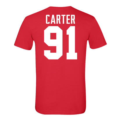 Ohio State Buckeyes #91 Jarquez Carter Student Athlete Football T-Shirt In Red - Back View