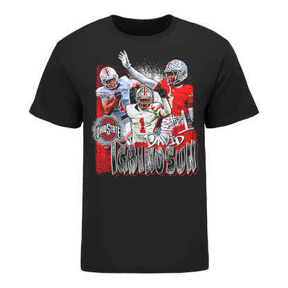 Ohio State Buckeyes #1 Davison Igbinosun Highlight NIL T-Shirt In Black - Front View