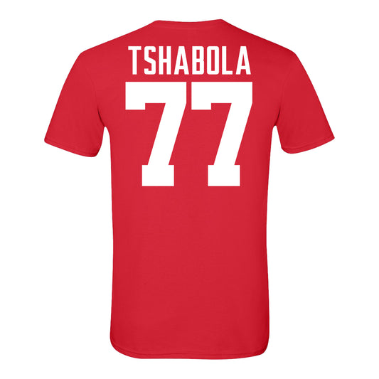 Ohio State Buckeyes #77 Tegra Tshabola Student Athlete Football T-Shirt In Scarlet - Back View