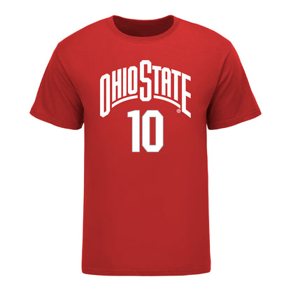 Ohio State Buckeyes Men's Basketball Student Athlete #10 Colby Baumann T-Shirt - Front View