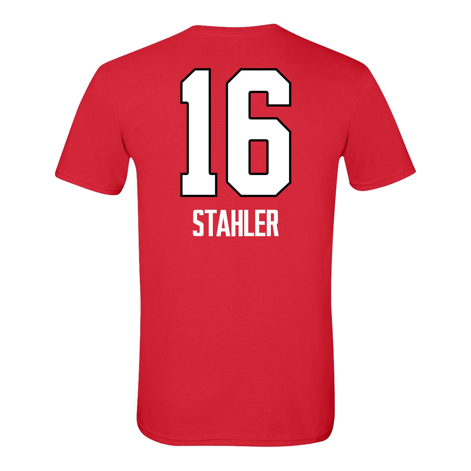 Ohio State Buckeyes Women's Volleyball Student Athlete T-Shirt #16 Mia Stahler In Scarlet - Back View