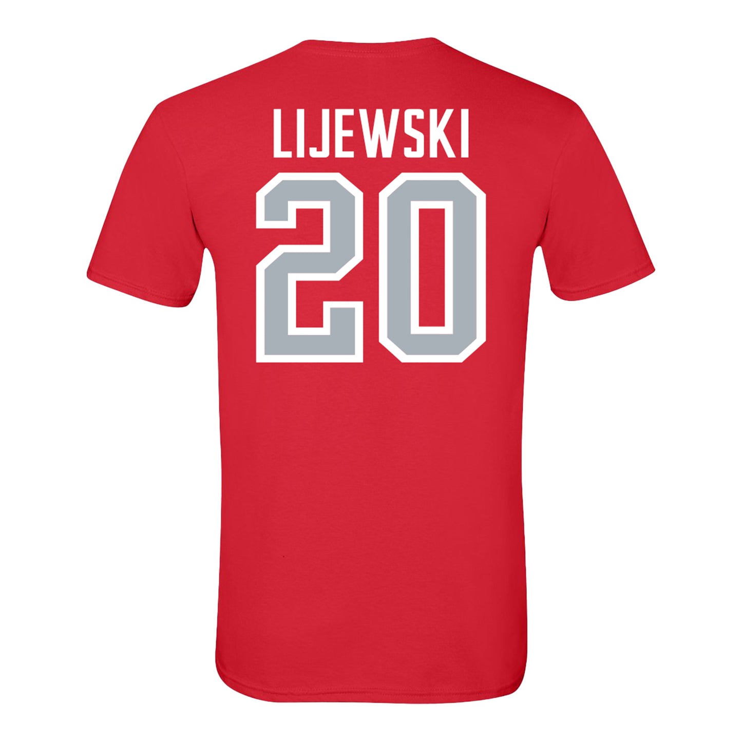 Ohio State Buckeyes Women's Soccer Student Athlete T-Shirt #20 Riley Lijewski In Scarlet - Back View