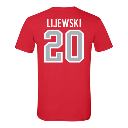 Ohio State Buckeyes Women's Soccer Student Athlete T-Shirt #20 Riley Lijewski In Scarlet - Back View