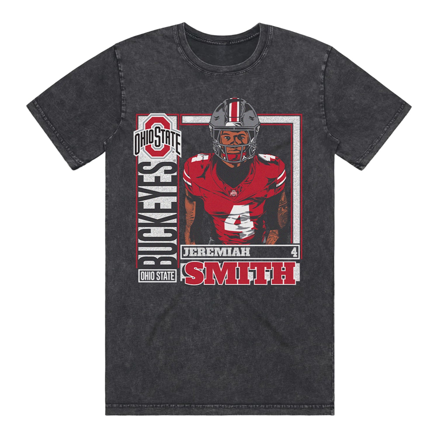 Ohio State Football NIL Retro #4 Jeremiah Smith T-Shirt In Black - Front View