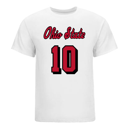 Ohio State Buckeyes #10 Mina Gunes Student Athlete Volleyball T-Shirt In White - Front View