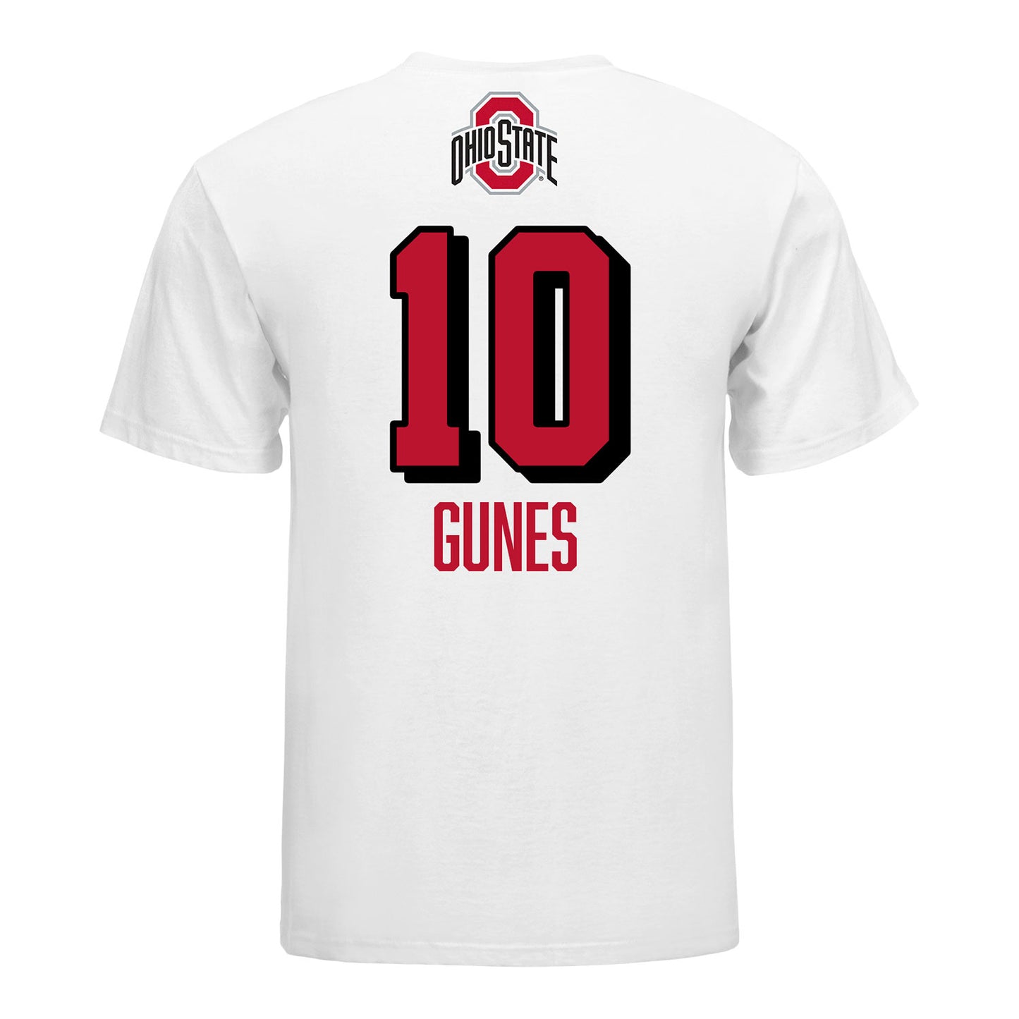 Ohio State Buckeyes #10 Mina Gunes Student Athlete Volleyball T-Shirt In White - Back View