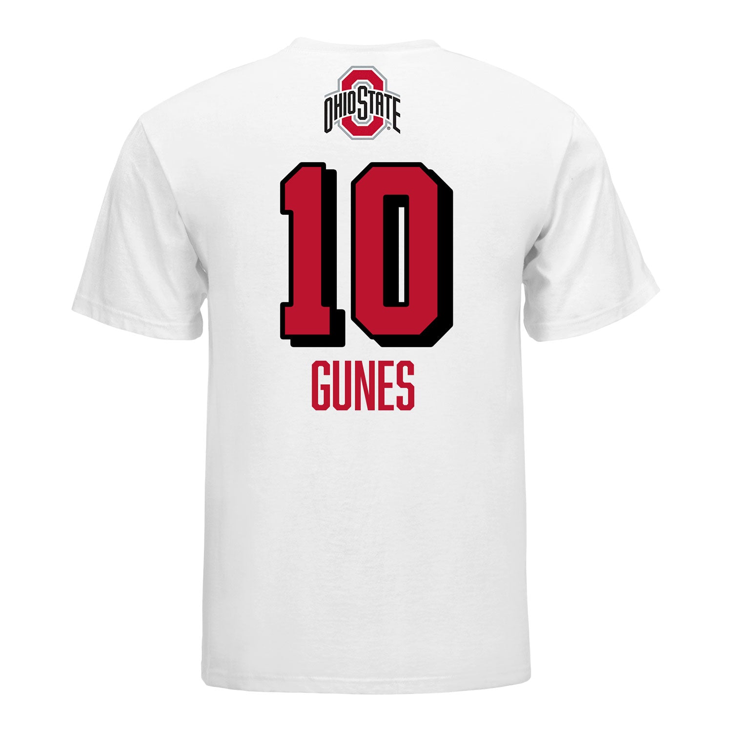 Ohio State Buckeyes #10 Mina Gunes Student Athlete Volleyball T-Shirt In White - Back View