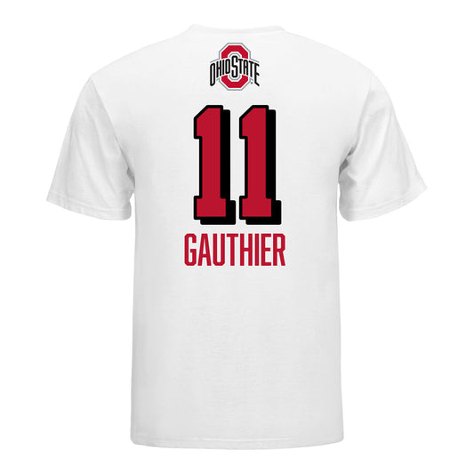 Ohio State Buckeyes #11 Navea Gauthier Student Athlete Volleyball T-Shirt In White - Back View