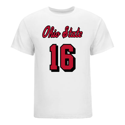 Ohio State Buckeyes #16 Mia Stahler Student Athlete Volleyball T-Shirt In White - Front View