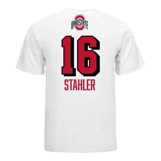 Ohio State Buckeyes #16 Mia Stahler Student Athlete Volleyball T-Shirt In White - Back View