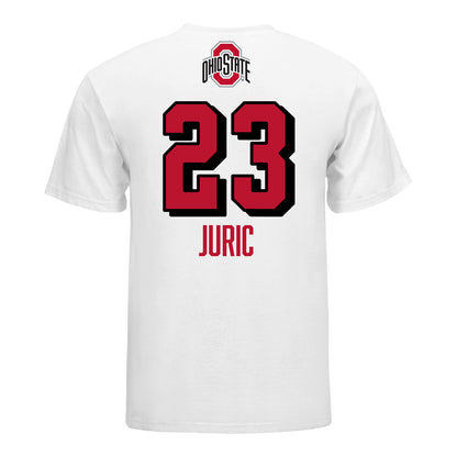 Ohio State Buckeyes #23 Magdalena Juric Student Athlete Volleyball T-Shirt In White - Back View