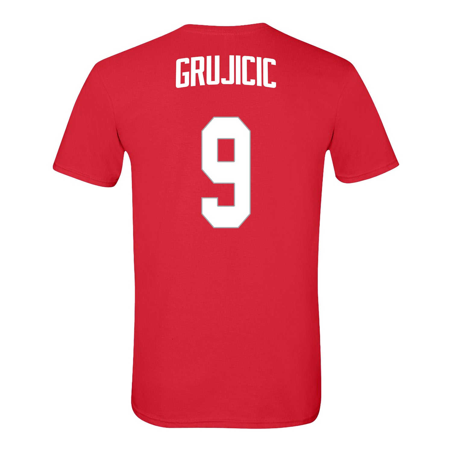 Ohio State Buckeyes Men's Basketball Student Athlete #9 Mathieu Grujicic T-Shirt In Scarlet - Back View
