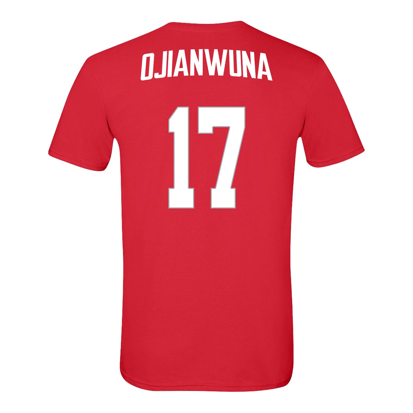 Ohio State Buckeyes Men's Basketball Student Athlete #17 Josh Ojianwuna T-Shirt In Scarlet - Back View