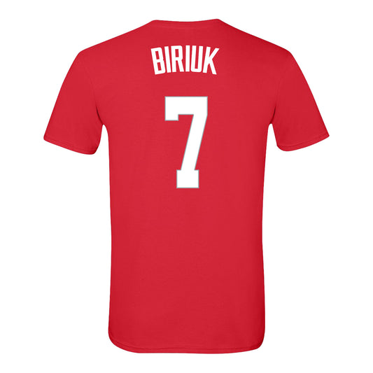Ohio State Buckeyes Women's Basketball Student Athlete #7 Daria Biriuk T-Shirt In Scarlet - Back View