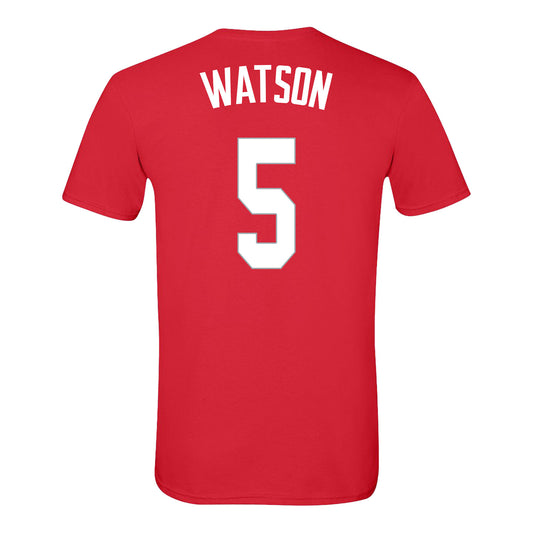 Ohio State Buckeyes Women's Basketball Student Athlete #5 Ava Watson T-Shirt In Scarlet - Back View