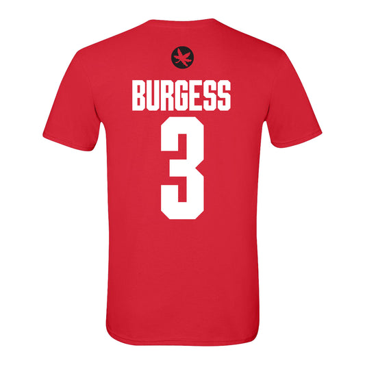 Ohio State Buckeyes Men's Gymnastics Student Athlete #3 Tyler Burgess T-Shirt In Scarlet - Back View