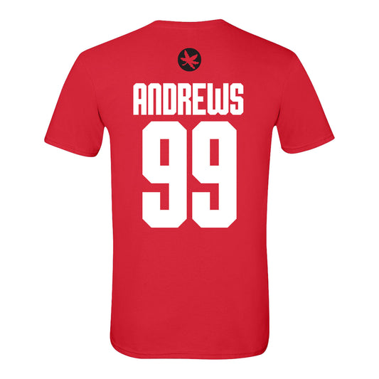 Ohio State Buckeyes Men's Gymnastics Student Athlete #99 Drake Andrews T-Shirt In Scarlet - Back View