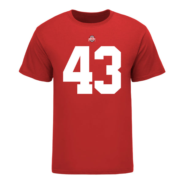Ohio State Buckeyes #43 Diante Griffin Student Athlete Football T-Shirt - In Scarlet - Front View