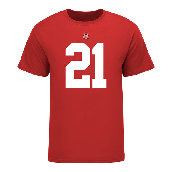 Ohio State Buckeyes Jayden Bonsu #21 Student Athlete Football T-Shirt - In Scarlet - Front View