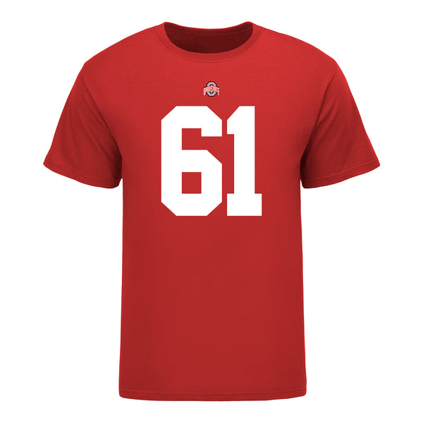 Ohio State Buckeyes Caden Davis #61 Student Athlete Football T-Shirt - In Scarlet - Front View