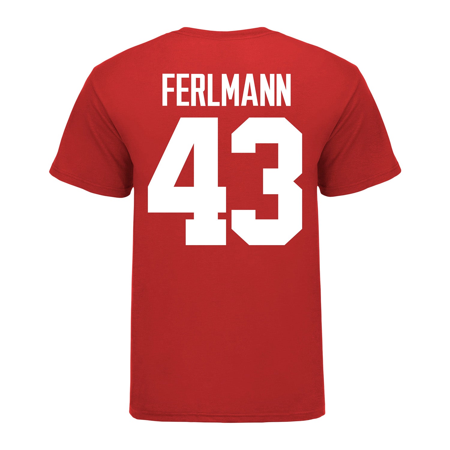 Ohio State Buckeyes John Ferlmann #43 Student Athlete Football T-Shirt - In Scarlet - Back View