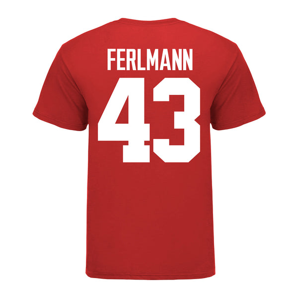 Ohio State Buckeyes John Ferlmann #43 Student Athlete Football T-Shirt - In Scarlet - Back View