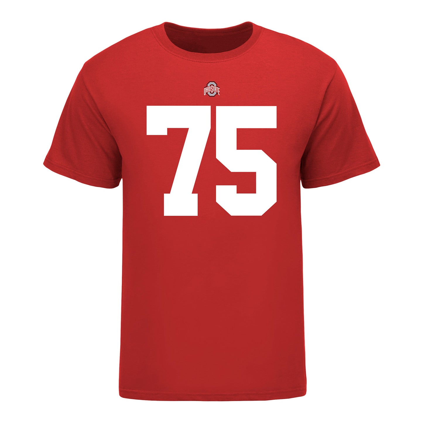 Ohio State Buckeyes Carson Hinzman #75 Student Athlete Football T-Shirt - In Scarlet - Front View