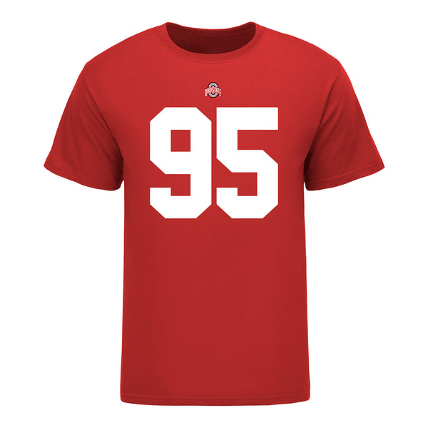 Ohio State Buckeyes Casey Magyar #95 Student Athlete Football T-Shirt - In Scarlet - Front View