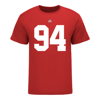 Ohio State Buckeyes Jason Moore #94 Student Athlete Football T-Shirt - In Scarlet - Front View