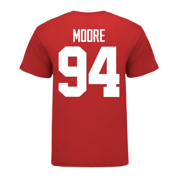 Ohio State Buckeyes Jason Moore #94 Student Athlete Football T-Shirt - In Scarlet - Back View