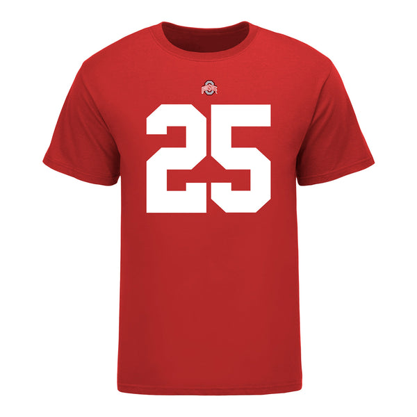Ohio State Buckeyes Kai Saunders #25 Student Athlete Football T-Shirt - In Scarlet - Front View