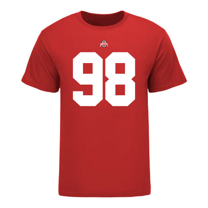 Ohio State Buckeyes Austin Snyder #98 Student Athlete Football T-Shirt - In Scarlet - Front View