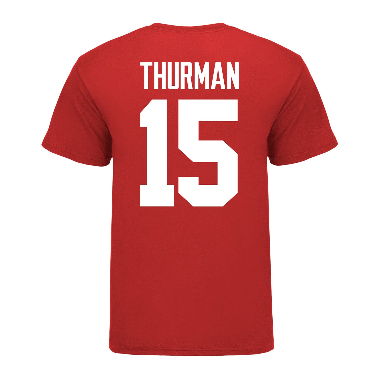 Ohio State Buckeyes Jelani Thurman #15 Student Athlete Football T-Shirt - In Scarlet - Back View