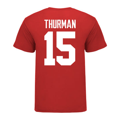 Ohio State Buckeyes Jelani Thurman #15 Student Athlete Football T-Shirt - In Scarlet - Back View