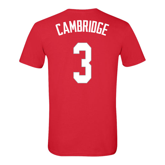 Ohio State Buckeyes Women's Basketball Student Athlete #3 Kennedy Cambridge T-Shirt In Scarlet - Back View