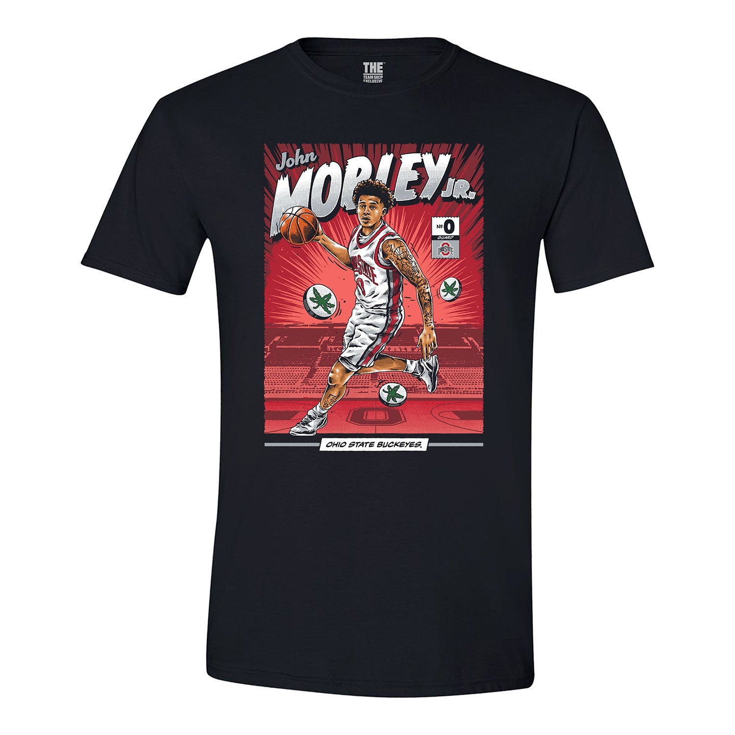 Ohio State Buckeyes Men's Basketball #0 John Mobley Jr. Comic T-Shirt - Front View