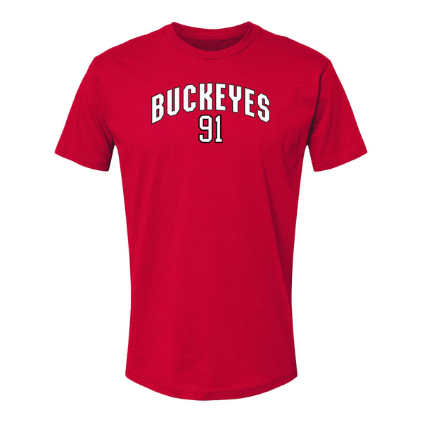 Ohio State Buckeyes Men's Hockey Student Athlete #91 Jake Dunlap T-Shirt - Front View