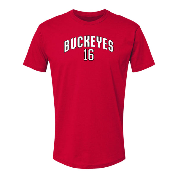 Ohio State Buckeyes Men's Hockey Student Athlete #17 Max Montes T-Shirt - Front View