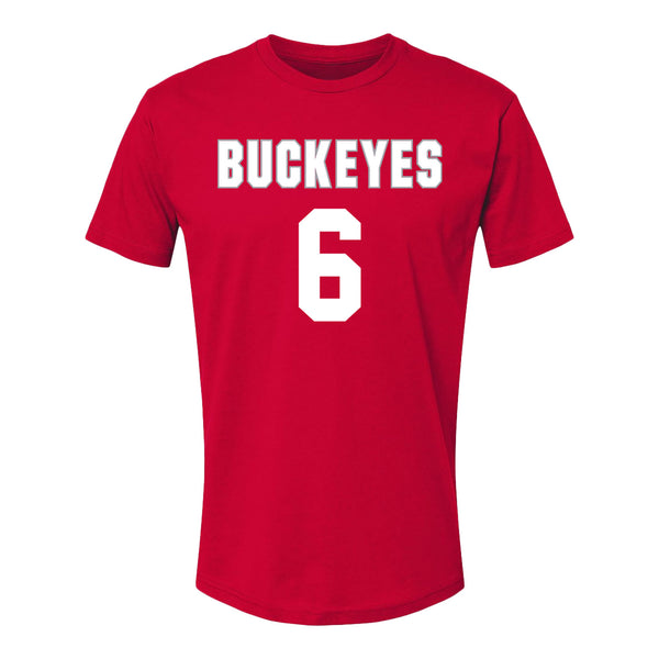 Ohio State Buckeyes Women's Lacrosse Student Athlete #6 Maeve Simonds T-Shirt - Front View