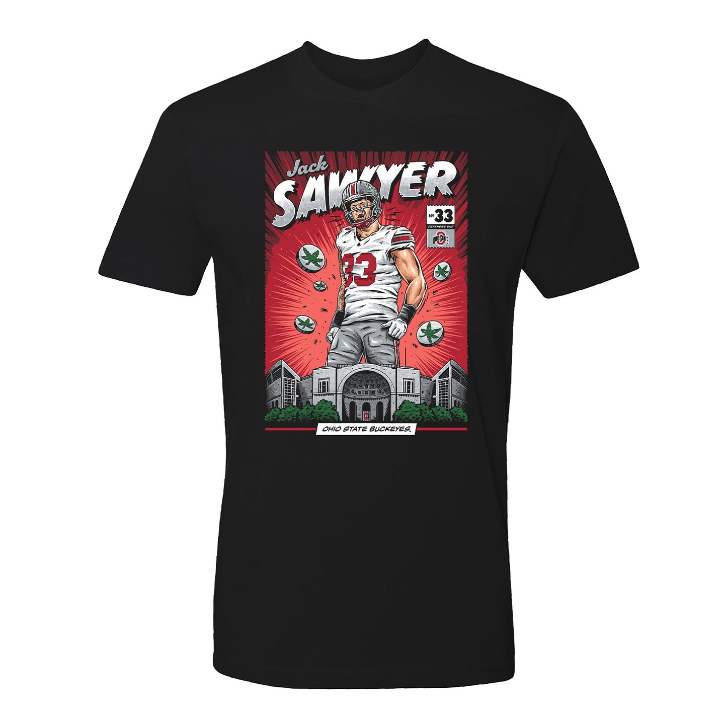 Ohio State Buckeyes #33 Jack Sawyer NIL Comic T-Shirt - Front View