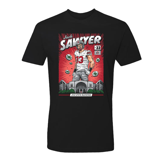 Ohio State Buckeyes #33 Jack Sawyer NIL Comic T-Shirt - Front View