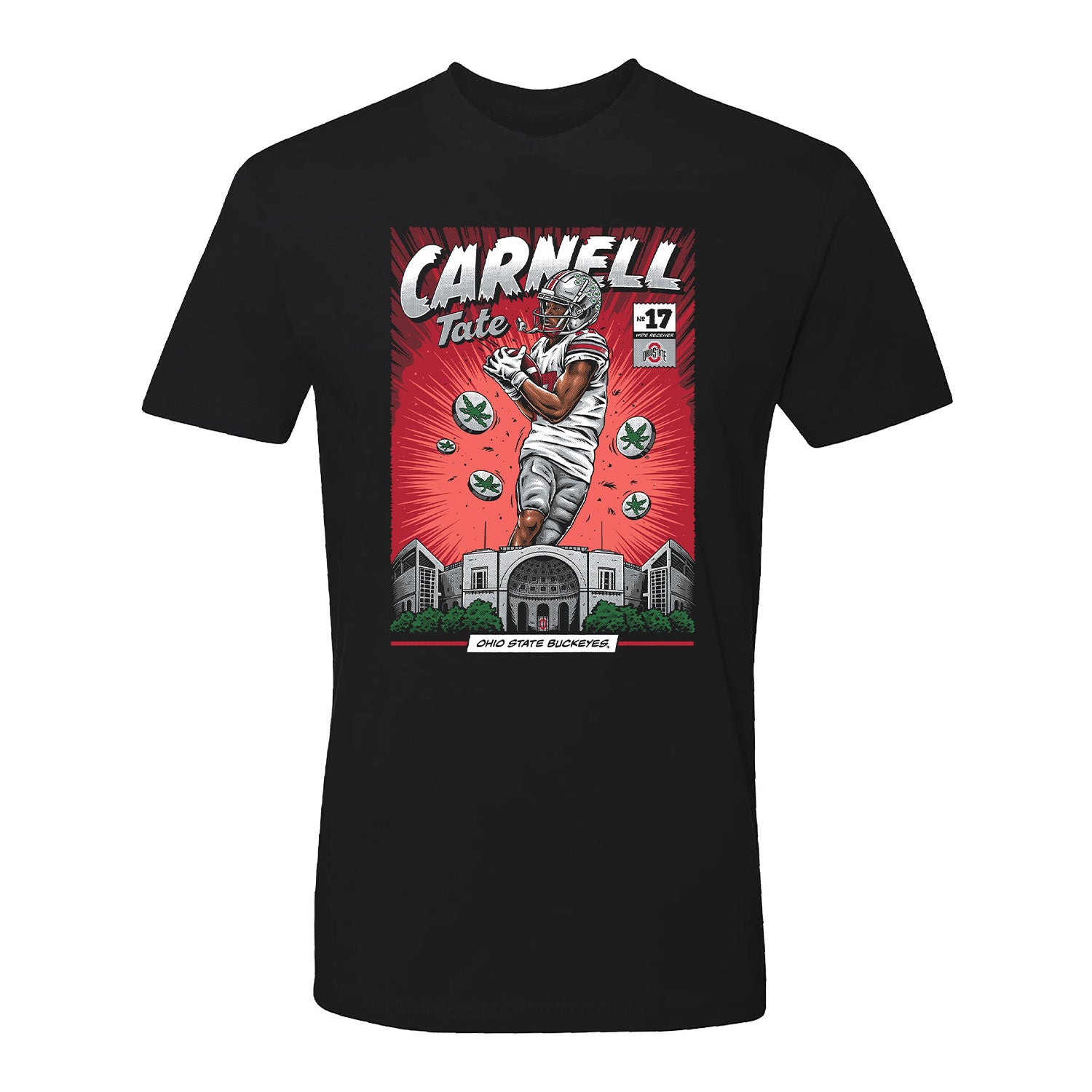 Ohio State Buckeyes #17 Carnell Tate NIL Comic T-Shirt - Front View